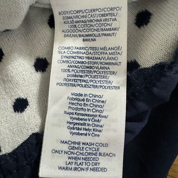 Chaps Mock-Layer Polka-Dot Top Size Large Navy and White - Picture 10 of 11